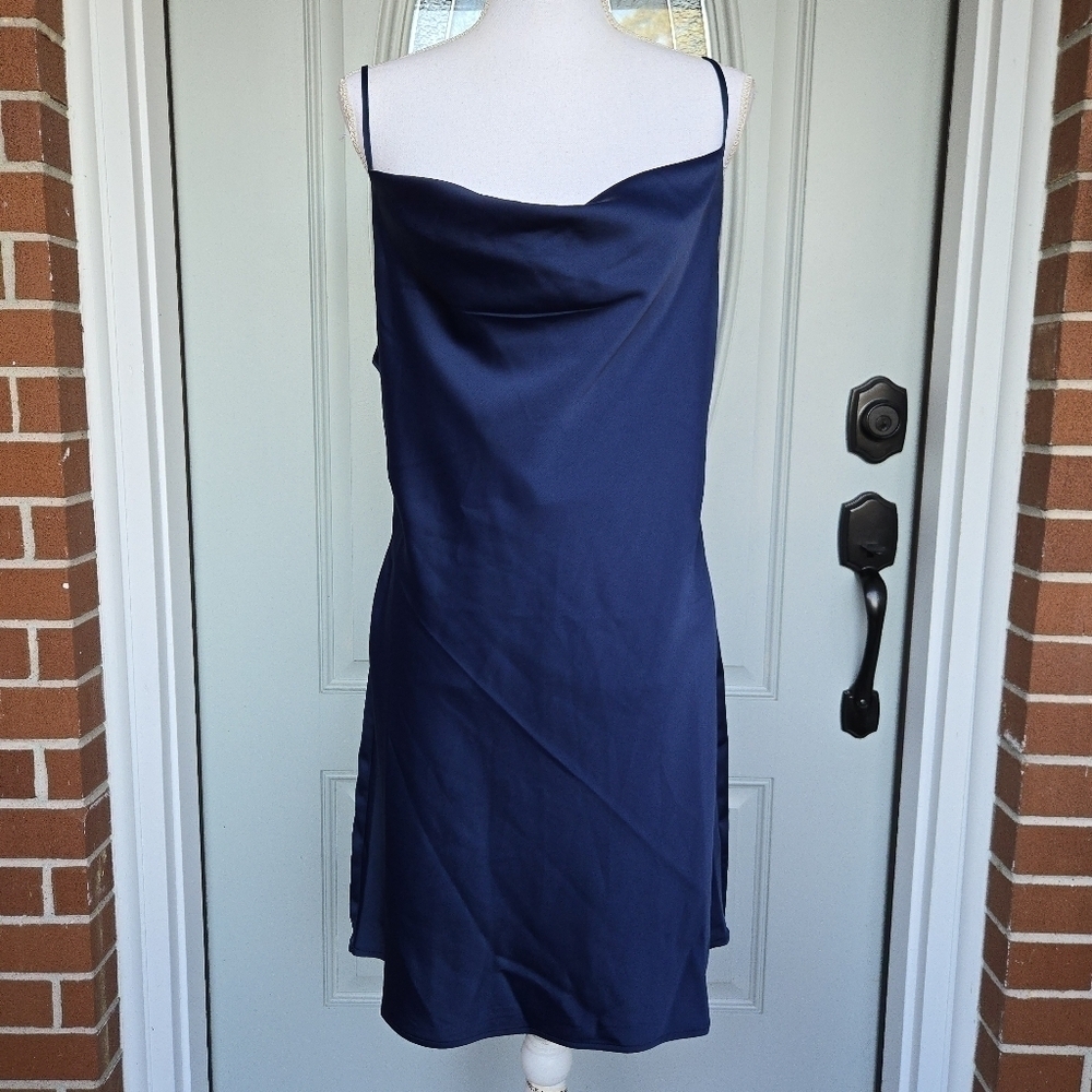 Urban Outfitters Mallory Navy Cowl Slip Mini Dress